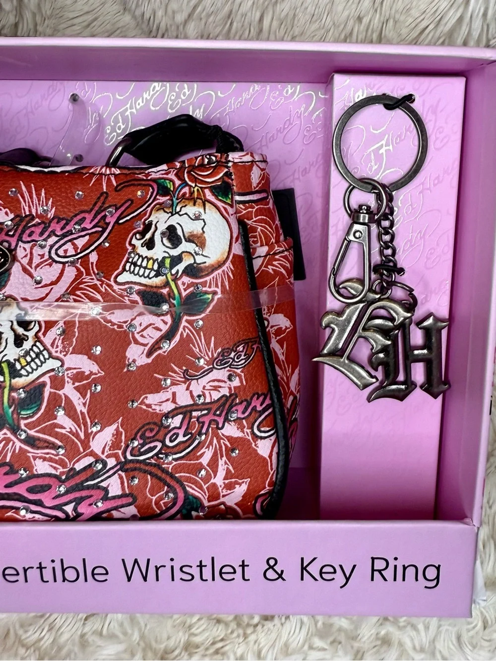 Ed Hardy Red Skull & Rose Convertible Wristlet with Key Ring